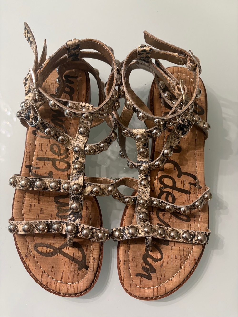 Sam Edelman Metallic Gold Beaded Strappy Sandals Size 7 - Picture 2 of 7